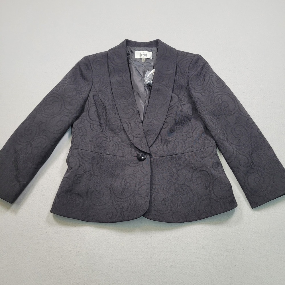 Le Suit Womens Black Swirl Jacquard One Button Blazer Jacket Size 8 E89MMFBA306